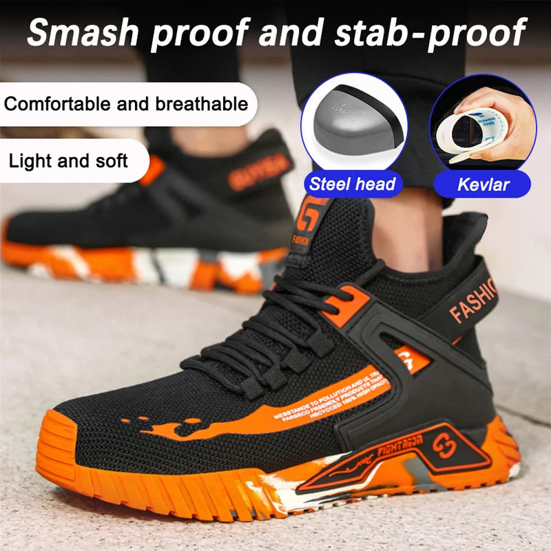 Steel Toe Anti-smash  Anti-Puncture Safety Shoes Men Lightweight Slip Resistant Work Shoes Comfortable Breathable Work Boots Men GlowCart