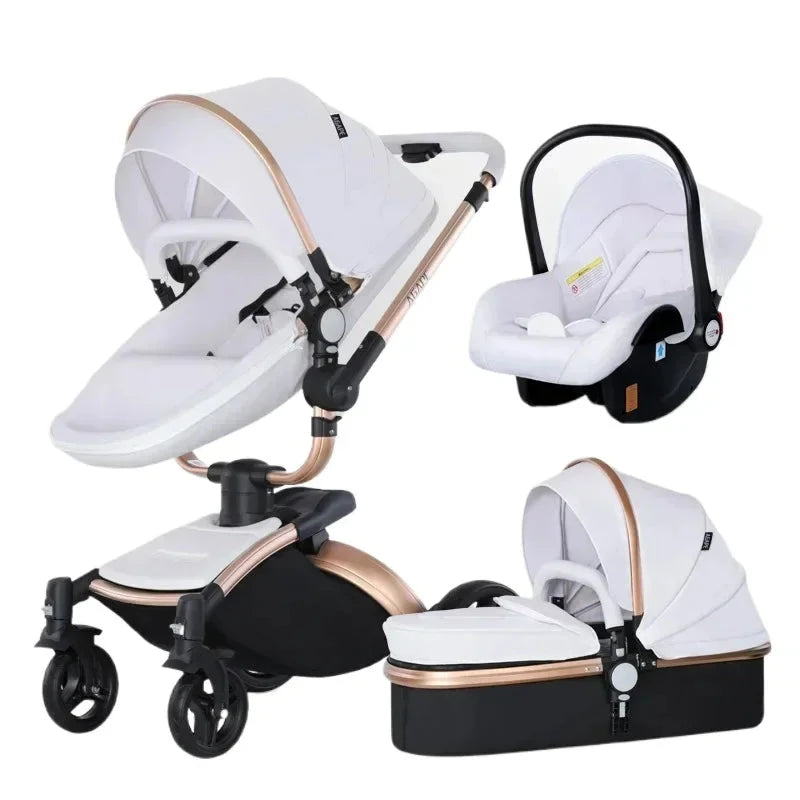 Landscape baby carriage PU leathe Baby stroller 3in1 Two-way High r Foldable shock-absorbing eggshell stroller 2in1 GlowCart