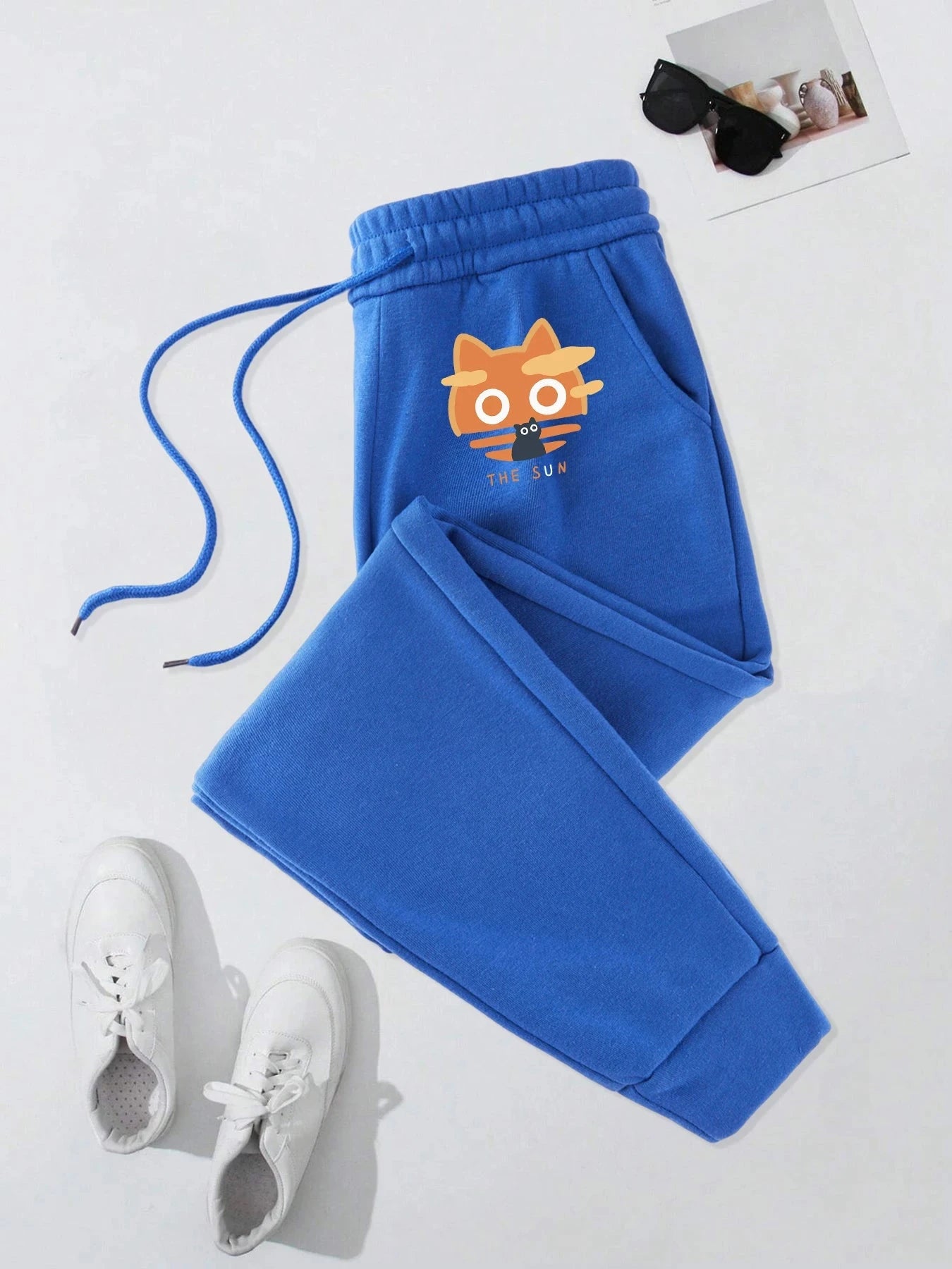 The Sun Cat Print Men Warm Elastic Waist Sweatpants Casual GlowCart