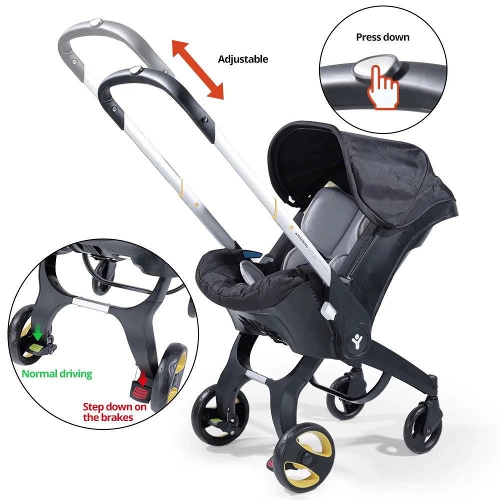 Foldable baby stroller, metal frame, adjustable handle direction, with sunshade, very suitable for outdoor shopping GlowCart