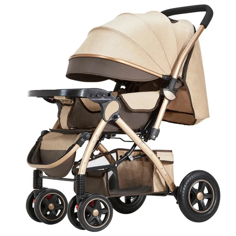 Four-wheel Strollers High Landscape Strollers Baby Car Trolley Pram Baby Carriage Foldable and Washable Multifunctional Stroller GlowCart