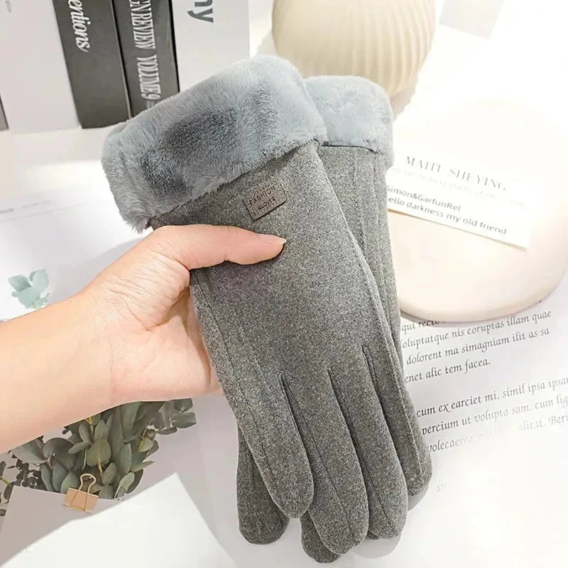 Women Winter Thick Plush Gloves Fashion Warm Suede Outdoor GlowCart
