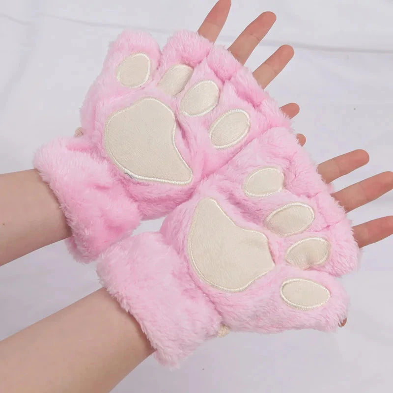 Women Cartoon Cat Claw Gloves Thickened Plush Lovely Style GlowCart