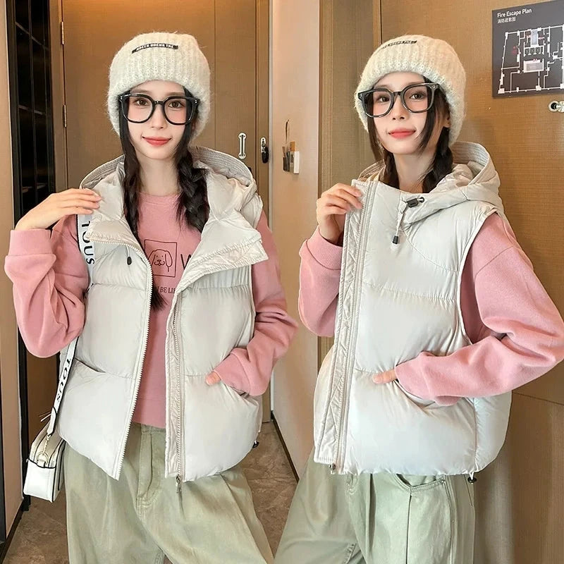 2025New Autumn Winter Down Cotton Vest Jacket Women Sleevele GlowCart
