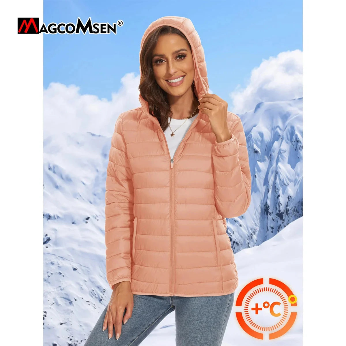 MAGCOMSEN Women‘s Lightweight Hooded Puffer Jacket Full Zip GlowCart