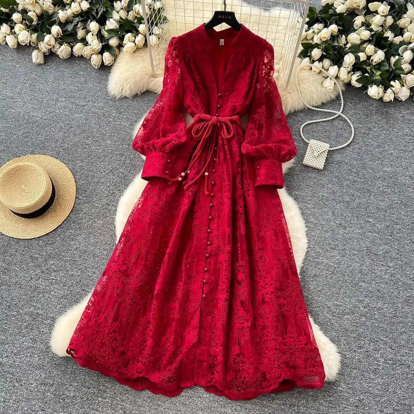 Luxury Embroidery Formal Dresses Women Summer Autumn Lantern GlowCart
