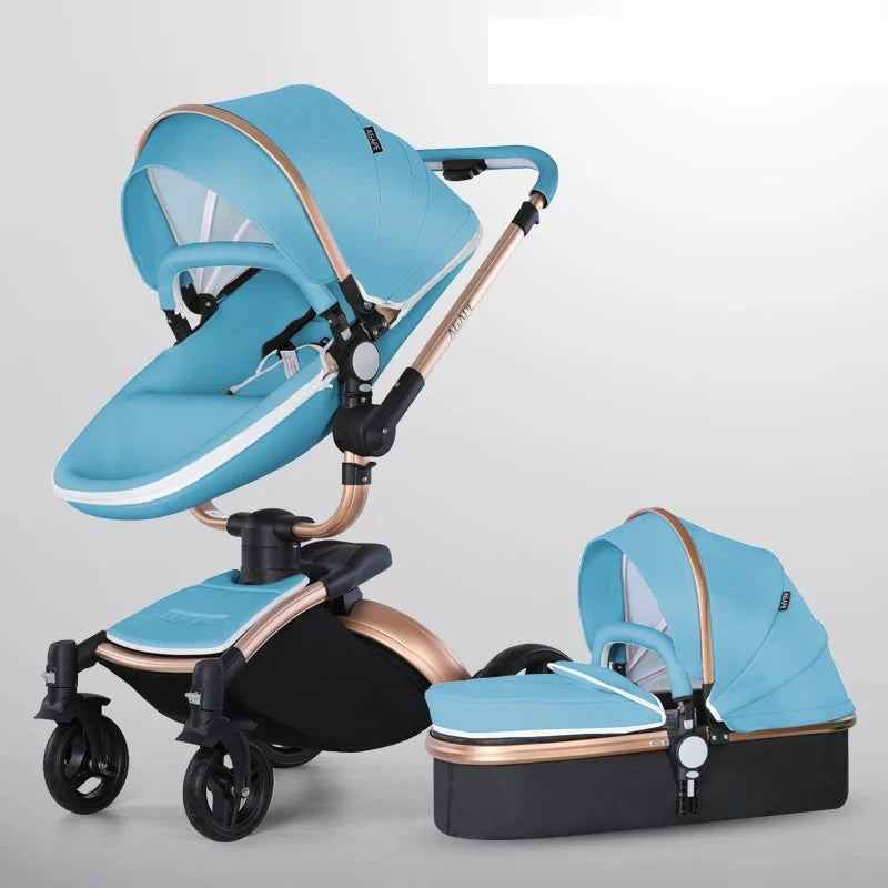 New High Quality baby stoller 3 /2 in 1 Baby Pram High Landscape Fold PU leather kinderwagen baby Carriage car Newborn pushchair GlowCart