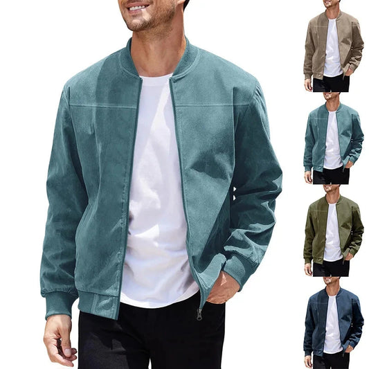 Amazon Suede Solid Color Zipper Jacket Casual Vintage Long GlowCart