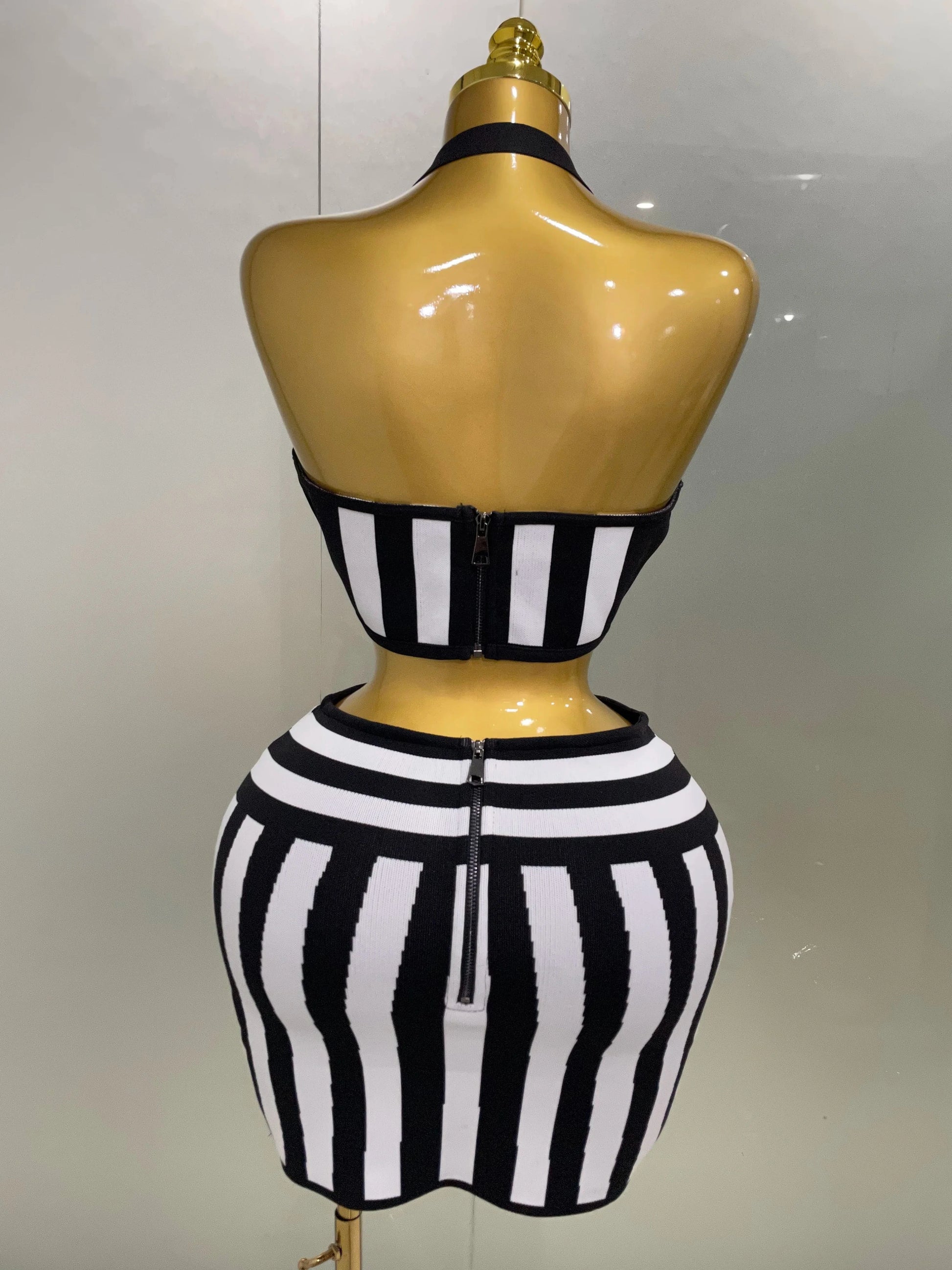 2025 New Women Celebrity Sexy Jacquard Black White Two Piece GlowCart