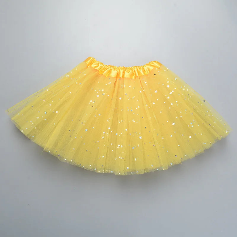 Kids Baby Star Glitter Dance Tutu Skirt For Girl Sequin 3 Layers Tulle Toddler Pettiskirt Children Chiffon 2-8T GlowCart