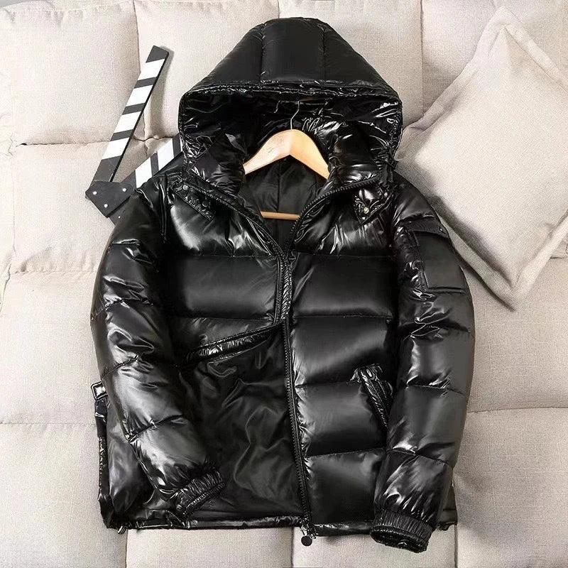 New Winter Men Black Shiny Puffer Jackets Hooded Casual Duck GlowCart