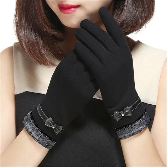 New Fashion Grace Lady Gloves Women Winter Vintage Bow-Knot GlowCart