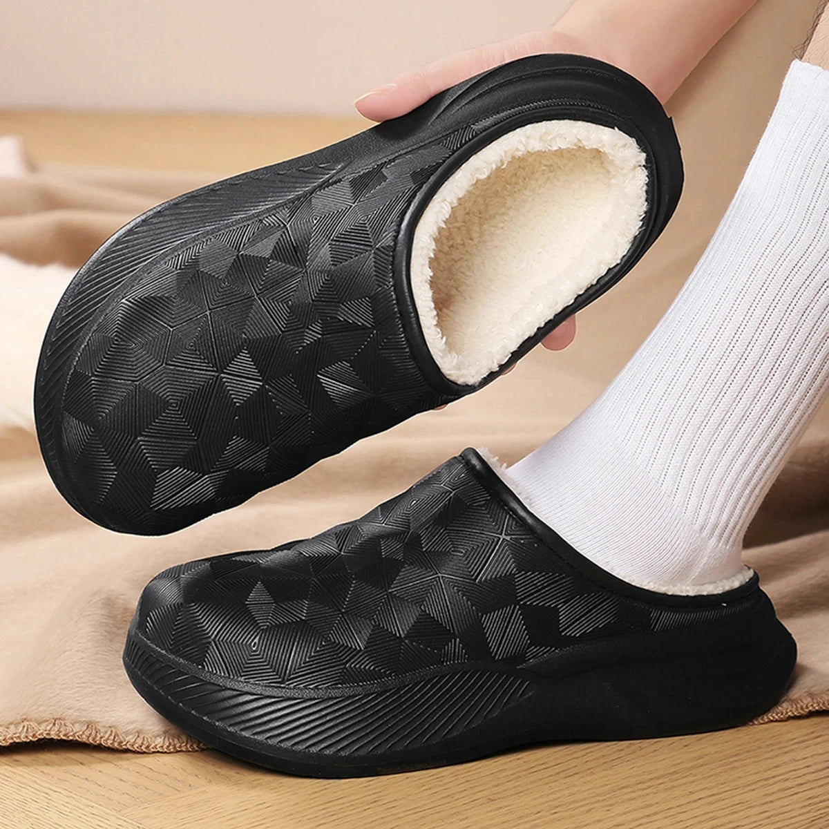 Thick Sole Home Indoor Outside Men And Women Couples waterproof Winter Household Warm Fluffy Slippers Plush Cotton Shoes Ladies GlowCart