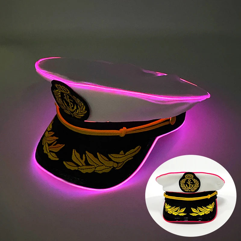 New Luminous Captain Hat LED Sailors Hat Glow In The Dark Nautical Themed Party Costume Cosplay Party Light Up Navy Cap Props GlowCart