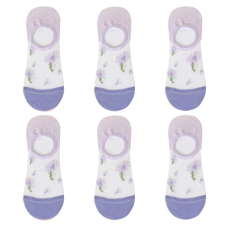 6Pairs Cute Small Flower Sheer Women's Socks Soft & GlowCart