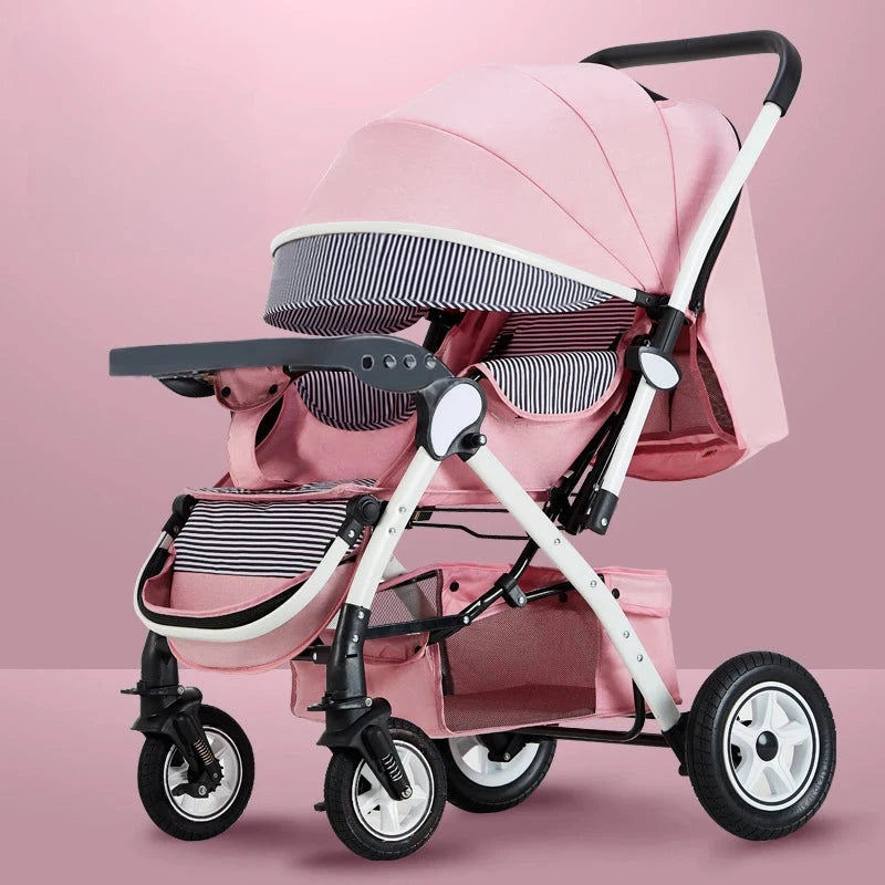 Four-wheel Strollers High Landscape Strollers Baby Car Trolley Pram Baby Carriage Foldable and Washable Multifunctional Stroller GlowCart