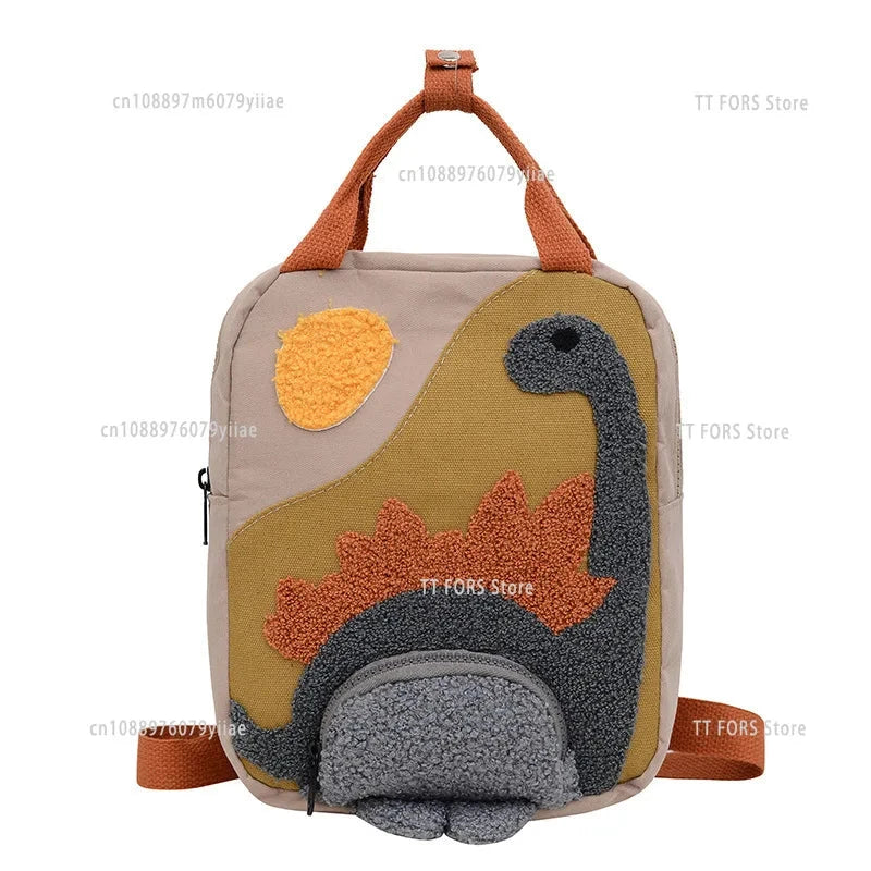 New Style Cartoon Dinosaur Fashion Children's Backpack Cartoon Canvas Kindergarten Boys and Girls Schoolbag Birthday Gift GlowCart