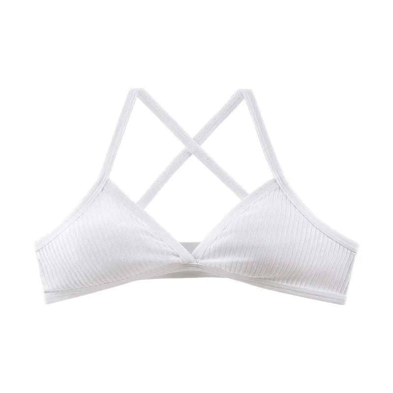 Women Sports Bra Comfort Cotton Bras For Women Thin French Style Bralette Sexy Deep V Triangle Cup Cross Tank Top Bra Yoga Gym GlowCart