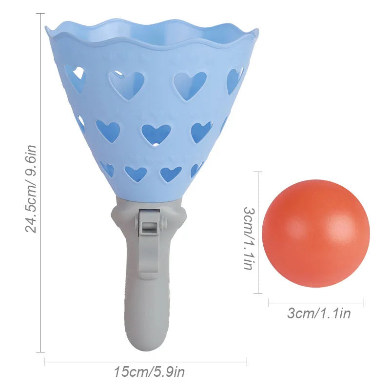 Outdoor Indoor Game Activities for Kids, 5.9 Inch Pop-Pass-Catch Ball Game with 2 Catch Launcher Baskets and 6 Balls, Yard Games GlowCart