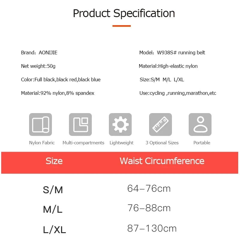 AONIJIE Running Waist Bag Men Women Trail Running Belt Hydration Waist Pack Phone Holder For Gym Fitness Jogging Marathon W938S GlowCart