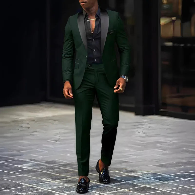 2-Piece Men's Suit Suitable For Wedding Business Suits, Single Button Jackets And Pants Sets, Slim Fit Jacket Sets GlowCart