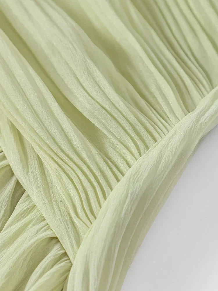 Pleated Perspective Halter Dress V-Neck Hanging Neck Sexy GlowCart