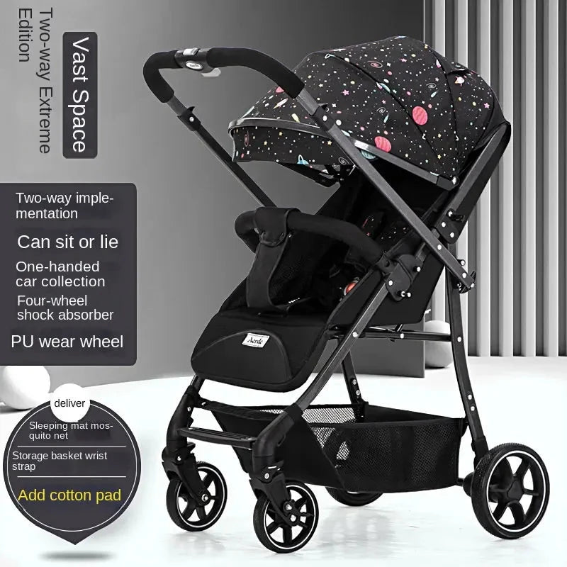 Portable Baby Stroller Can Sit and Lie Down With One Key Folding Bidirectional High View Shock Absorption Universal Wheel GlowCart