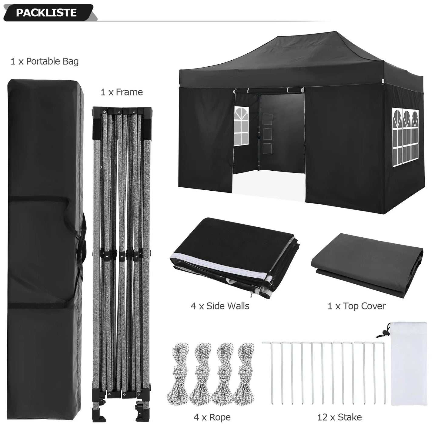 10x15 Heavy Duty Pop up Canopy Tent with 4 sidewalls GlowCart