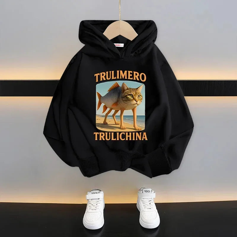Italian Brainrot Kids Hoodie Funny Cartoon Graphic Thin Sweatshirts Tung Tungtung Sahur Casuals Long Sleeves Tops Boys Clothes GlowCart