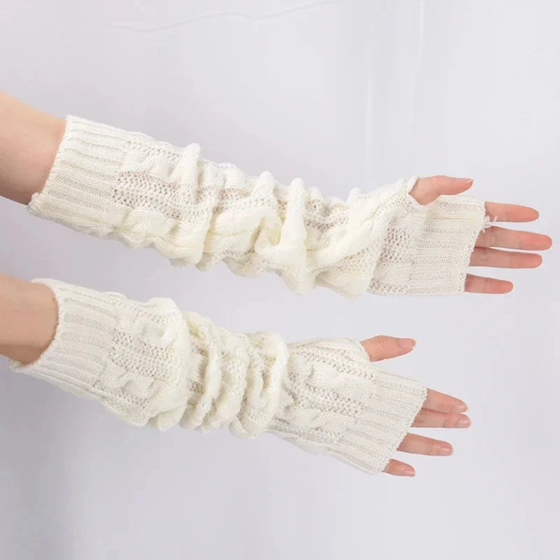 Women's Winter Mitten Knitted Arm Warmers Long Fingerless GlowCart