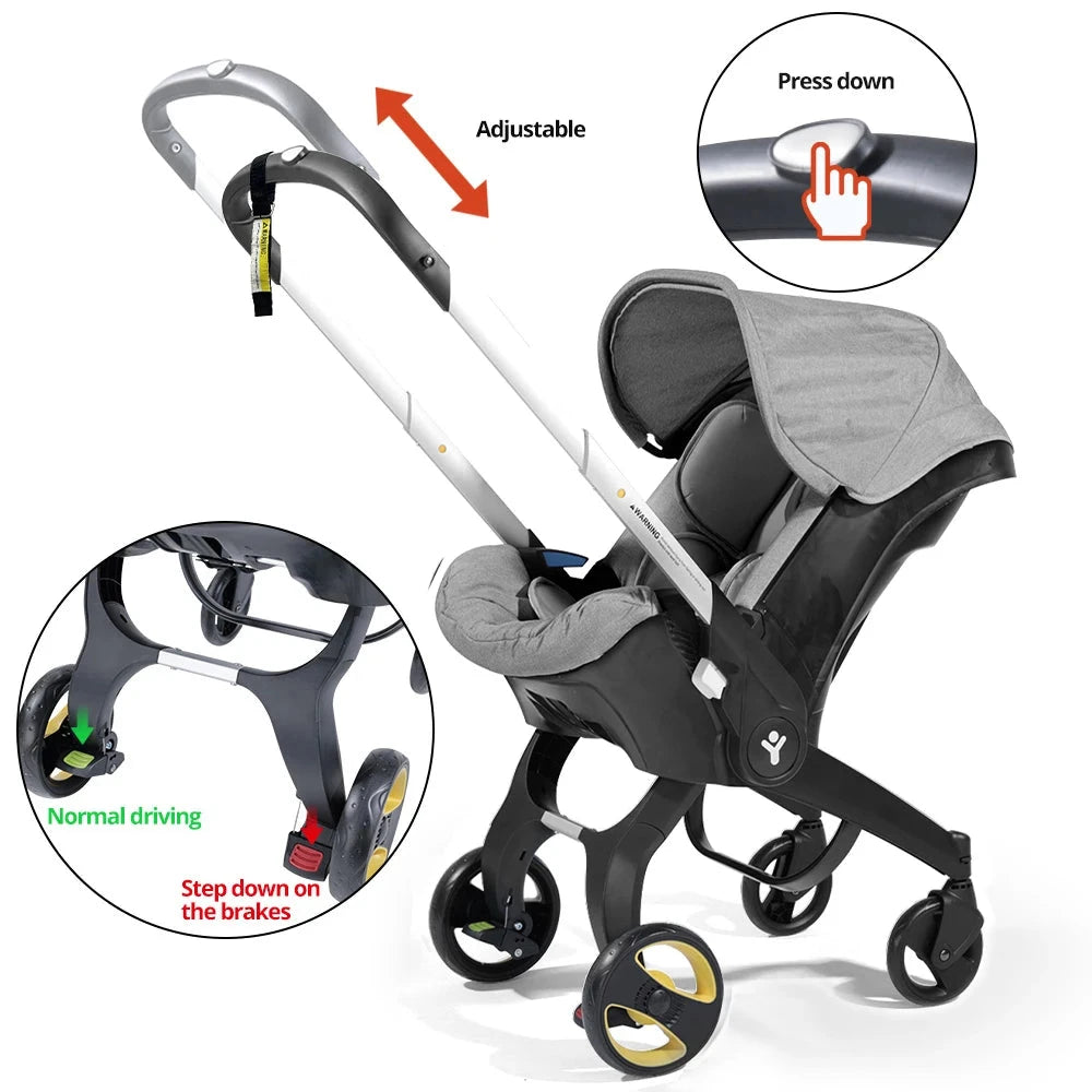 Lightweight baby stroller, folding and portable, adjustable handle direction, bidirectional push, metal frame, with awning GlowCart