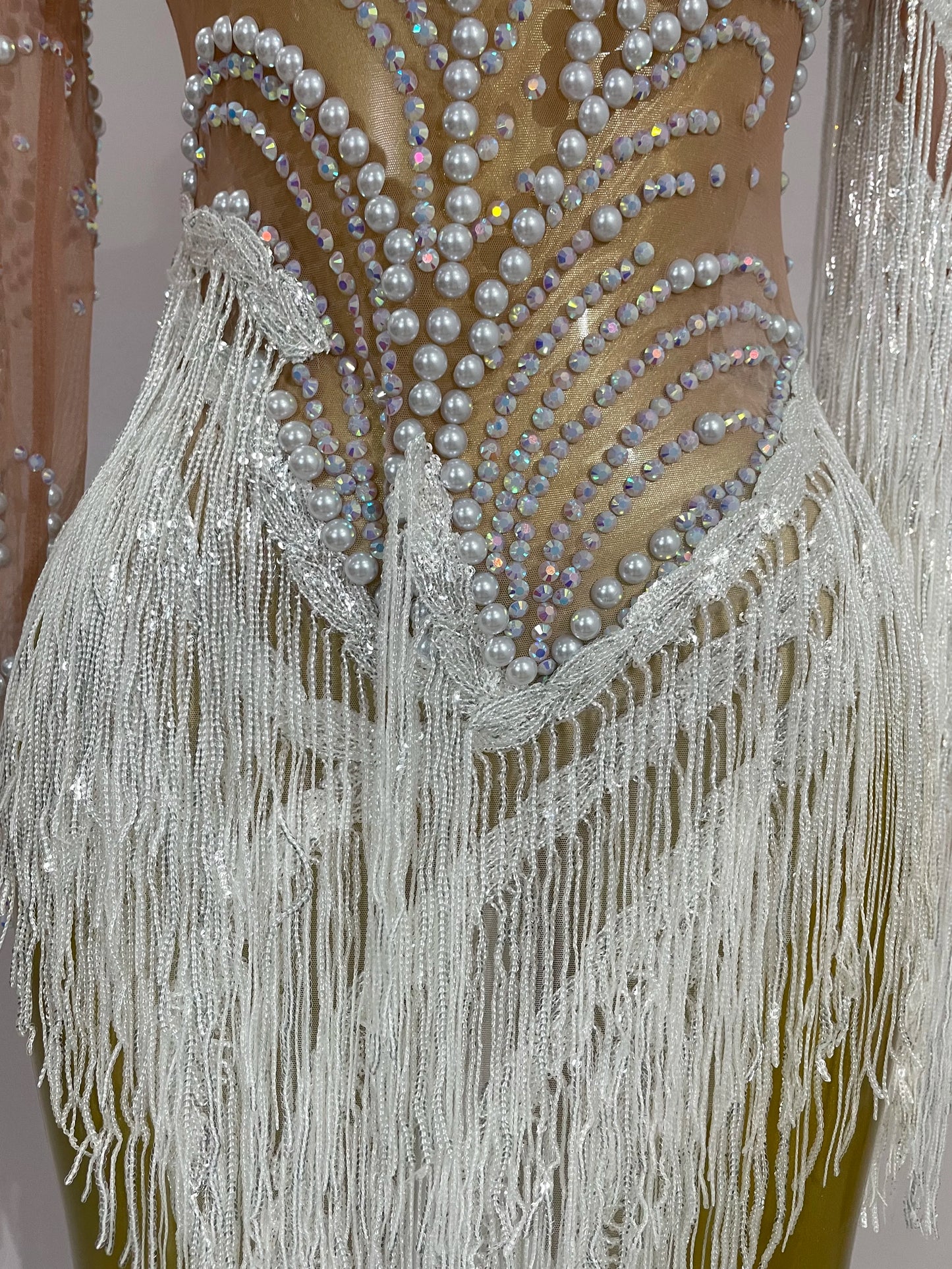 Women Sparkly Rhinestone Pearl Sequins Tassel Sexy