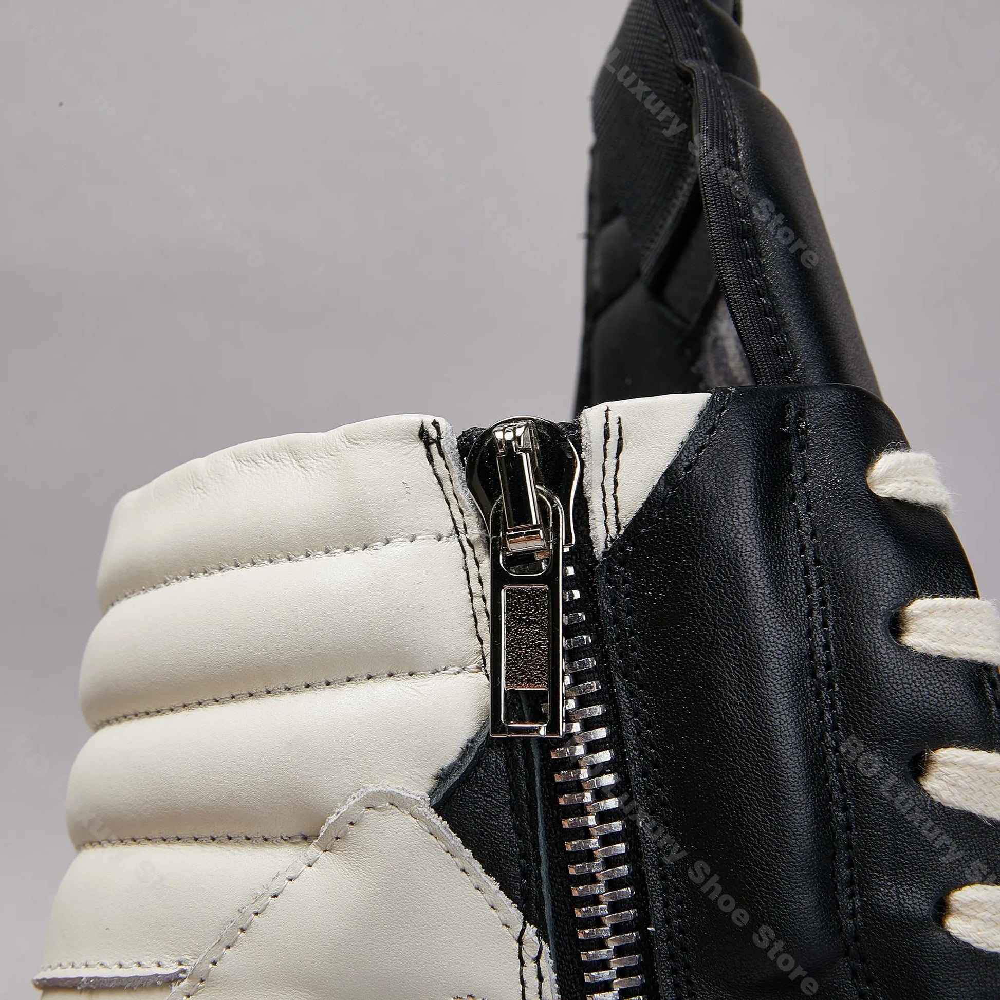 Brand Men Shoe Casual High Top Women Sneaker Black Ankle Boot Geobasket Quality Gothic Punk Leather Thick-sole Flat Zip Shoe GlowCart