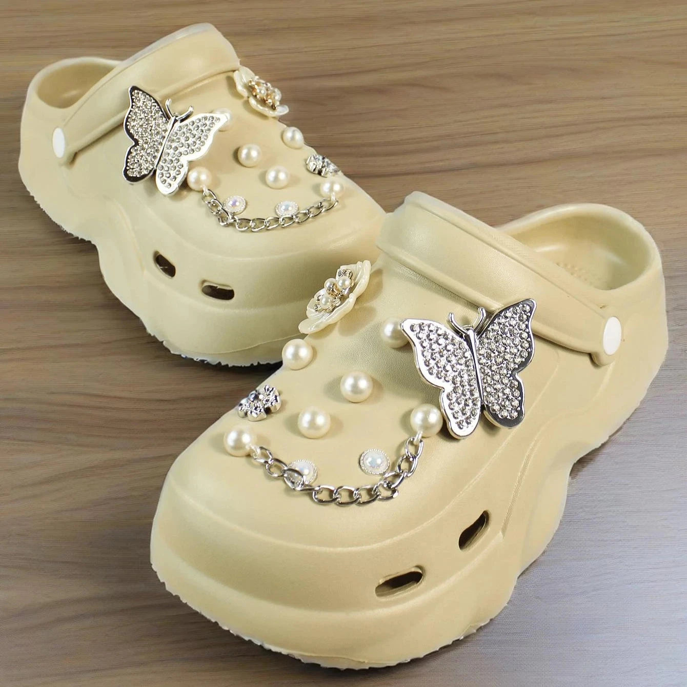 Women DIY Silver Butterfly-Knot Fashion Bow Decor Clogs GlowCart
