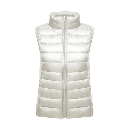 White Stand Collar Women's Sleeveless Down Vest Coat Winter GlowCart