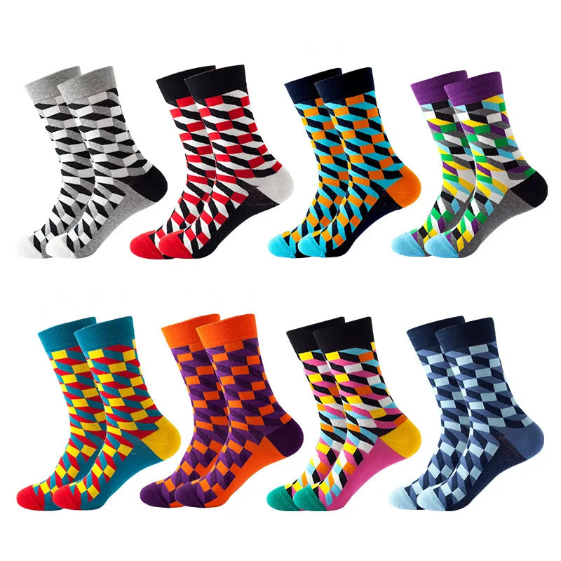 8 Pairs Novelty Fashion Happy Men and Women Casual Socks Funny Space Grid dots Crew Socks GlowCart