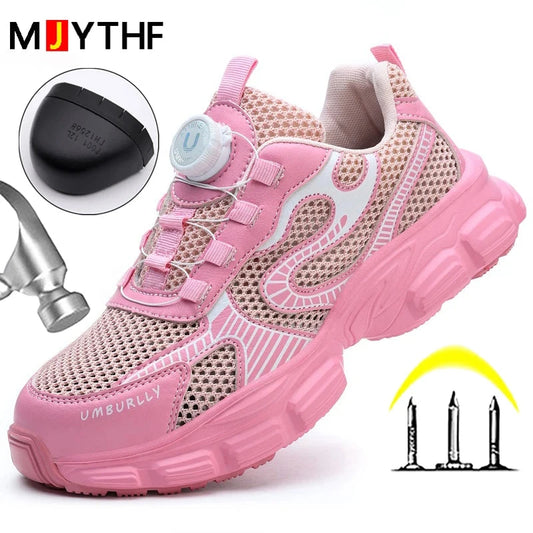 Rotating button Ladies' safety shoes breathable Work Sneakers Steel Toe Shoes Women Protective Shoes Puncture-Proof Work Shoes GlowCart