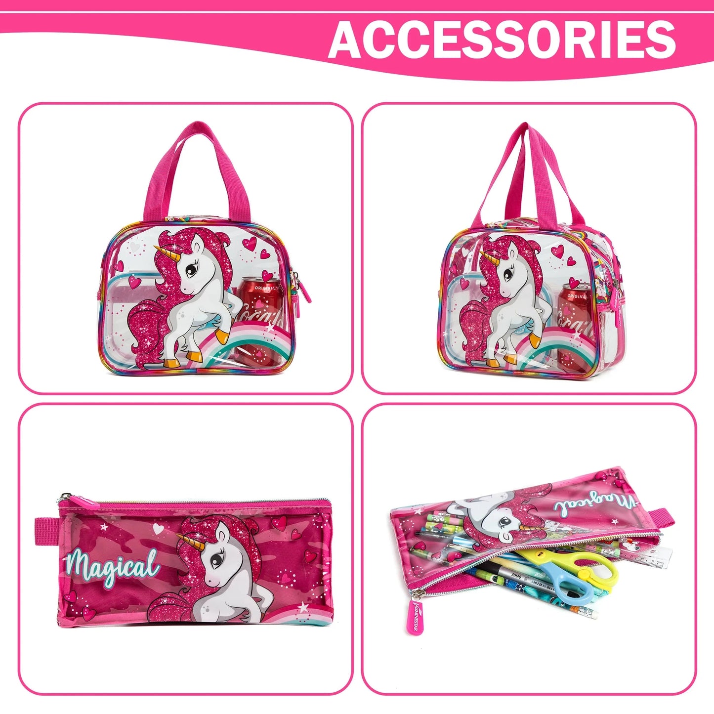 Clear Backpack for Girls Heavy Duty PVC Transparent Backpacks,See Through 16" School Bag with Crossbody Bag for Teens Elementary GlowCart