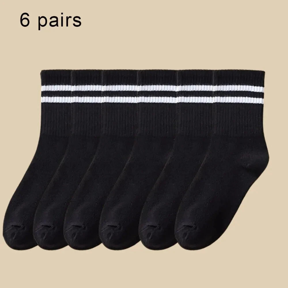 6 Pairs Women's Mid Socks Solid Color Breathable Comfortable GlowCart