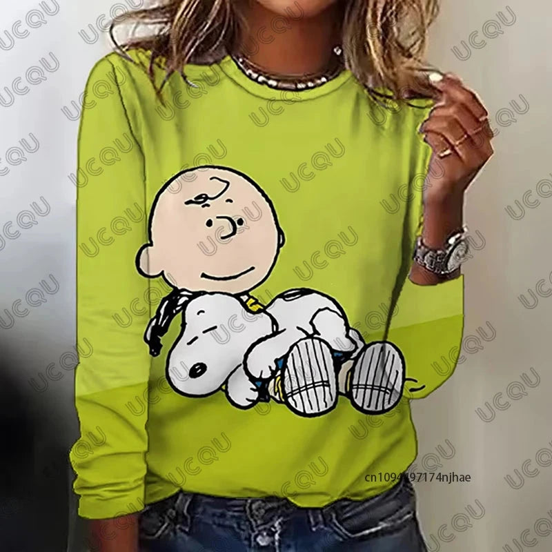 Autumn Winter New Cartoon Snoopy Print Women's Long Sleeve GlowCart
