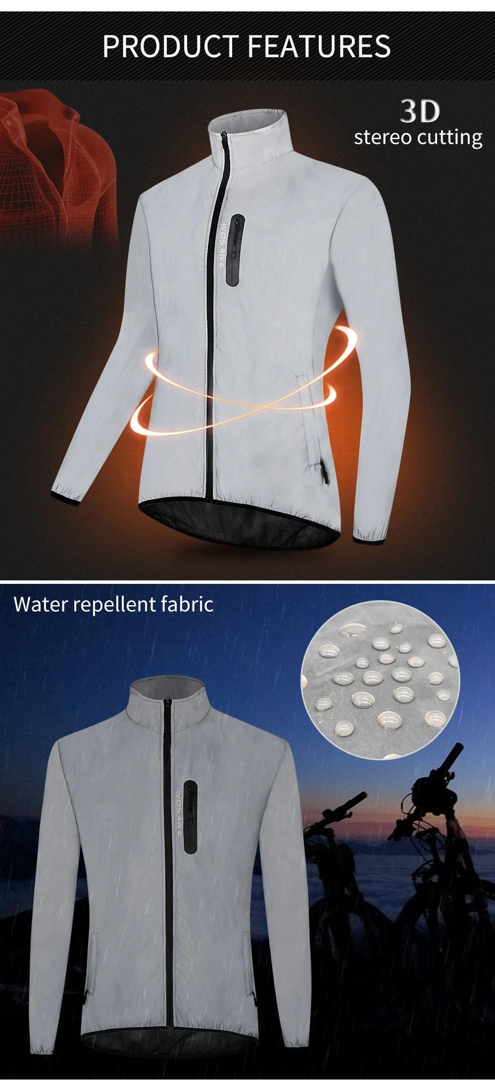 WOSAWE Men's Fully Reflective Jacket Outdoor Lightweight GlowCart
