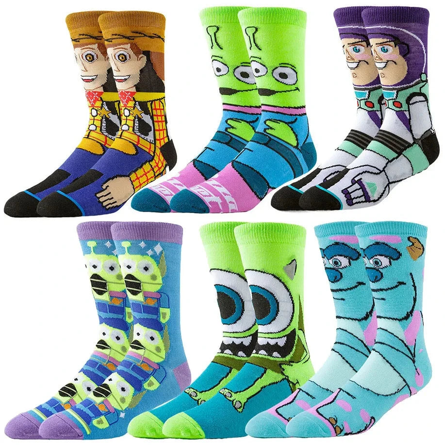 6pairs Random Color Potdemiel Disney Cartoon Anime Socks Hip GlowCart