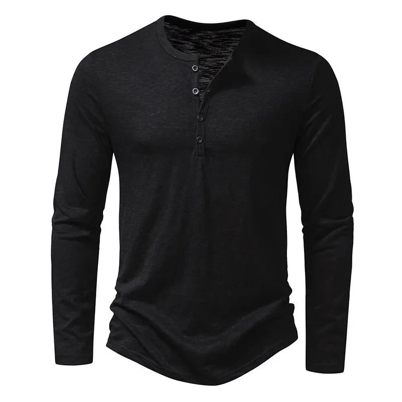 Autumn New Men's Cotton Button Long Sleeve  Henley Neck GlowCart