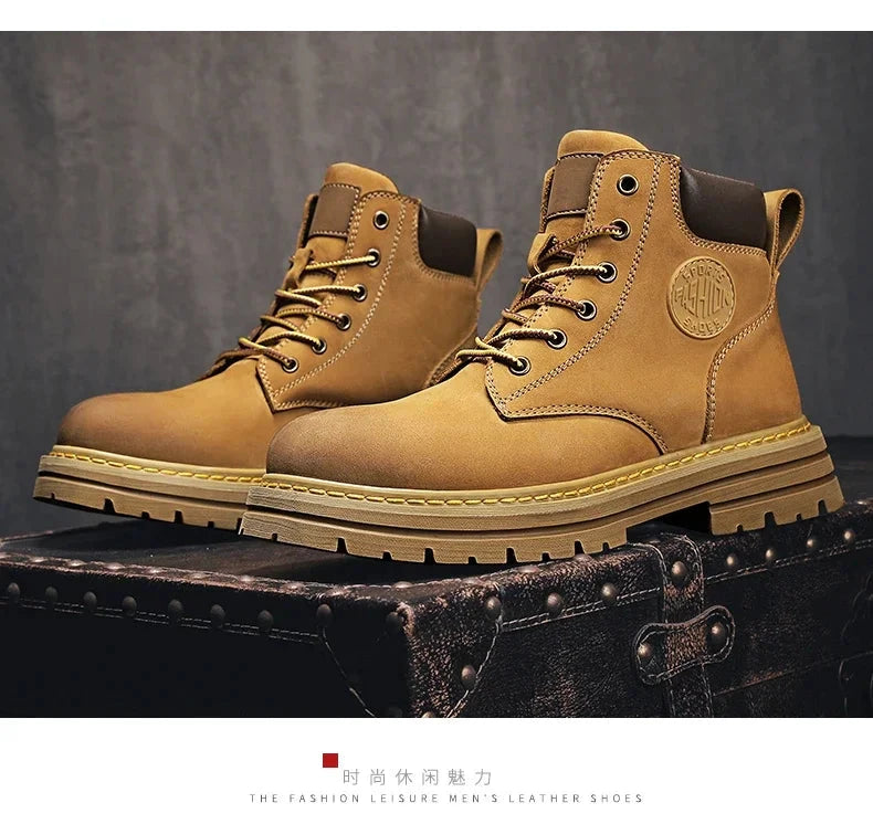 Boots Men High Top Boots High Quality Women Leather Shoes GlowCart