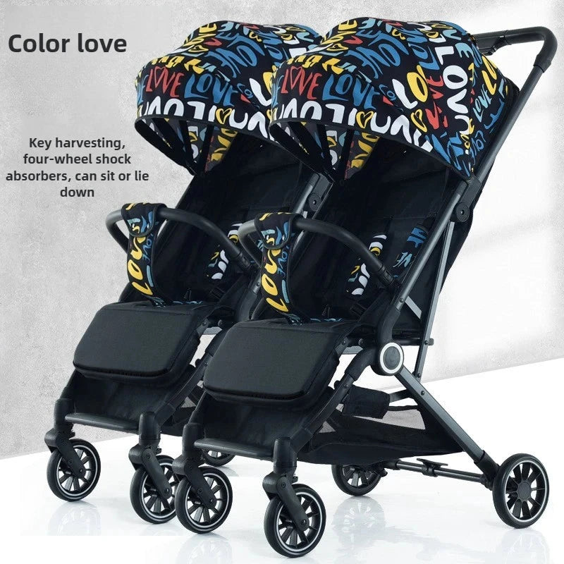 Twin Baby Stroller High View Detachable Stroller Foldable and Lightweight Stroller with Sitting and Lying Function GlowCart
