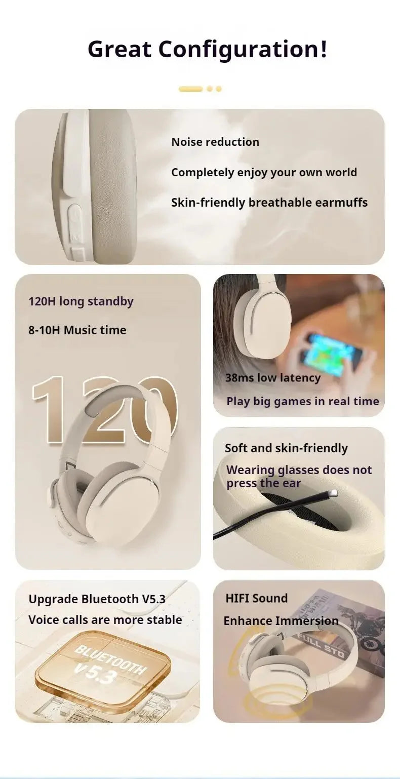 Original P2961 Bluetooth 5.3 Headphone Gaming Wireless Foldable Headset HiFi Powerful Bass Earphones Built-in Mic GlowCart