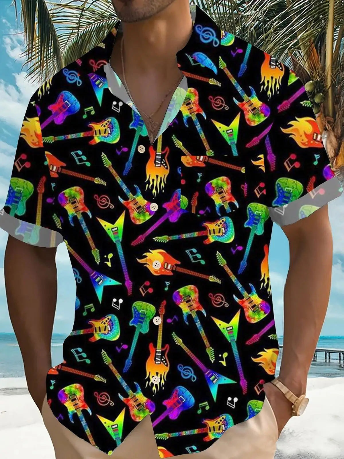New Hawaii Spring/Summer Fashion Leisure Street Walk Tourist Beach Printed Full Open Short Sleeve Button Shirt, Quick Shipping GlowCart
