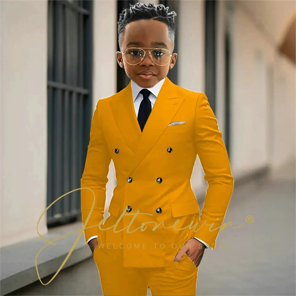 Boy's Beige Suit Set Double Breasted Blazer Pants 2 Pieces Classic kids Wedding Tuxedos Children Party Suits outfits GlowCart