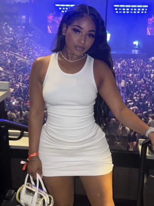 Joskaa Casual Solid Mini Tank Dress Women Summer Trend GlowCart