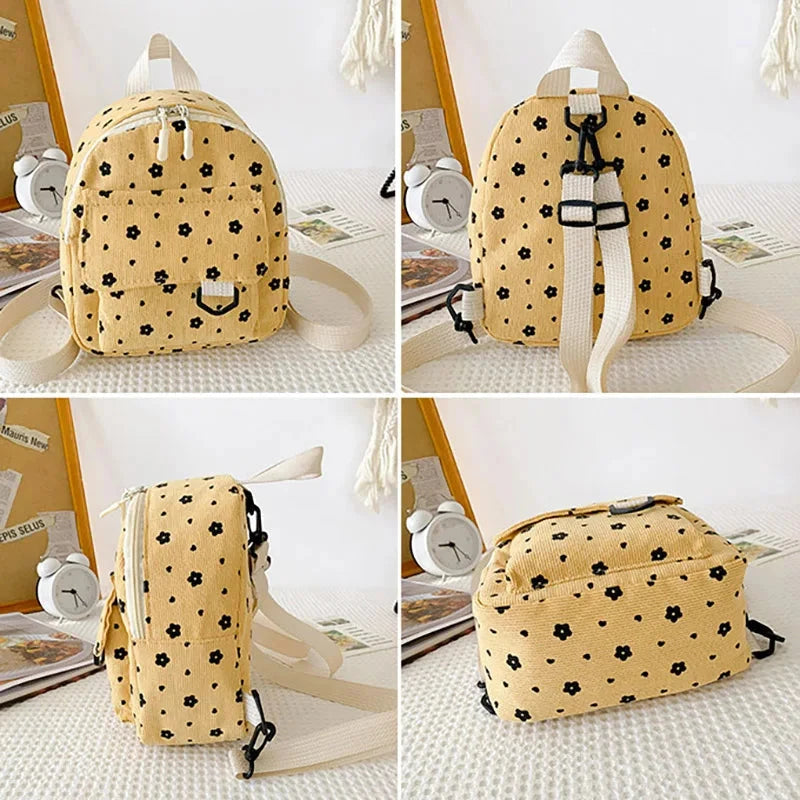 Cute Flower Print Baby Backpacks Lightweight Corduroy Mini Schoolbag for Kids Boy Girl Fashion Floral Children Shoulder Bags GlowCart